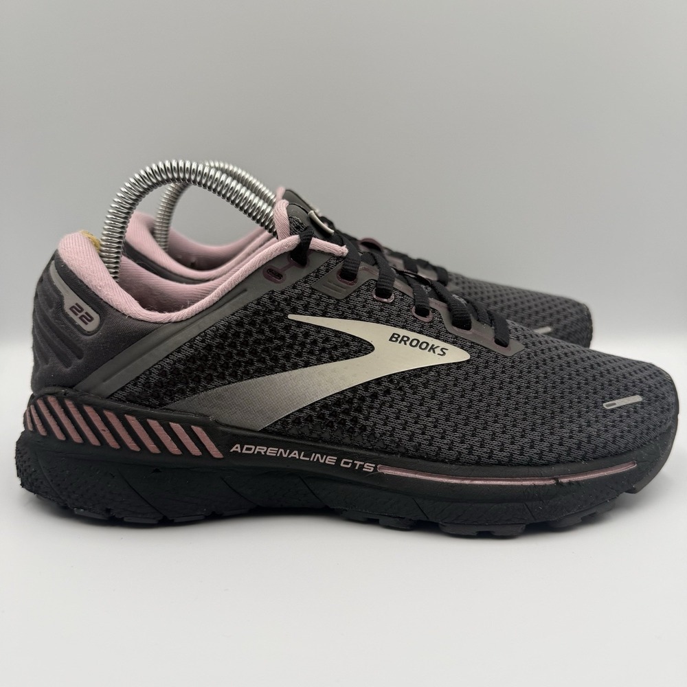 Brooks Adrenaline GTS 22 Womens Size 8.5 Black Gray Pink Athletic Shoes Sneakers